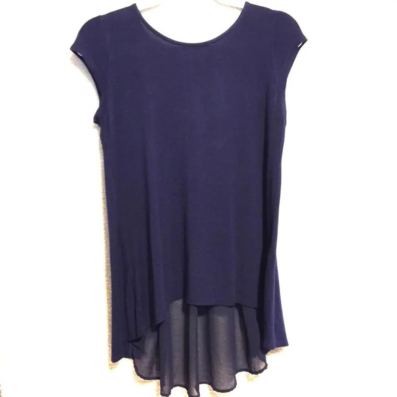 Kim & Cami Tops - Kim & Cami Women's Spandex Rayon cap sleeve High Low Blue Blouse MED
